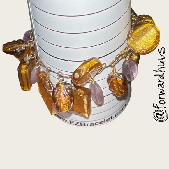 Hand Crafted Artisan Bracelet – Amethyst & Foil-Core Glass Beads - Picture 7 of 10